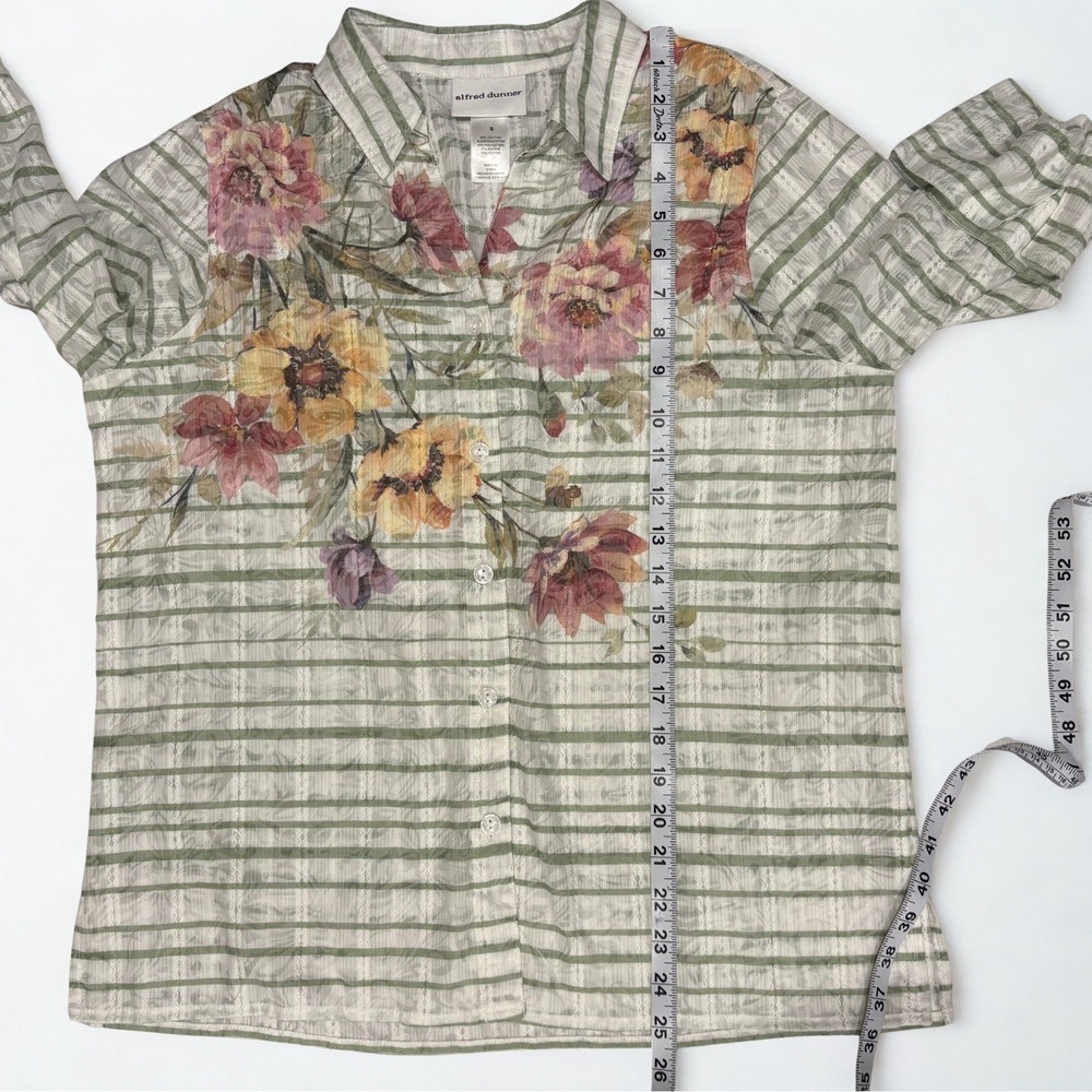 Alfred Dunner Woman's Striped Floral Blouse Semi-Sheer 3/4 Sleeve Size S Vintage - Picture 8 of 11